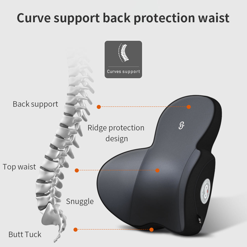 Car Headrest Back Brace Massager and Ergonomic Lumbar Support Pillow - Delicate Leather