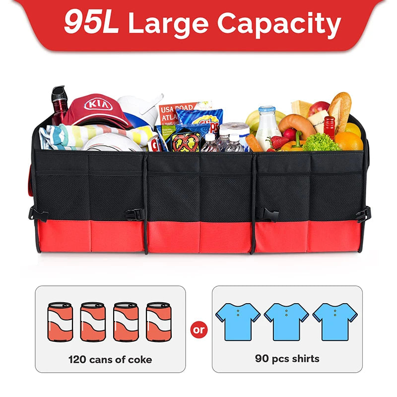 95L Large Collapsible Fortem Cargo Trunk Storage Box - Foldable SUV Car Trunk Organizer - Delicate Leather