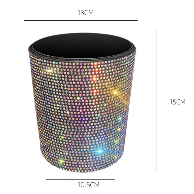 Rhinestone Car Trash Bin - Mini Auto Outlet Air Vent Organizer Rubbish Bag Crystal Garbage Container Storage Box, Car Accessories - Delicate Leather