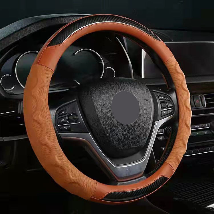 Branded Leather Carbon Fiber Car Steering Wheel Covers - Delicate Leather