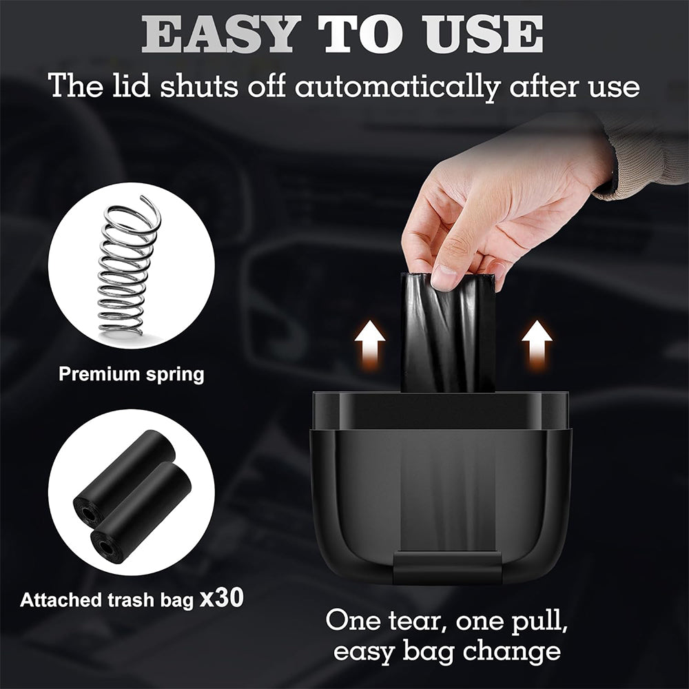 Waterproof Portable Car Door Trash Can - Auto Dustbin Garbage Box with Lid and Rubbish Bag - Delicate Leather