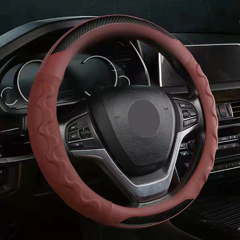 Branded Leather Carbon Fiber Car Steering Wheel Covers - Delicate Leather