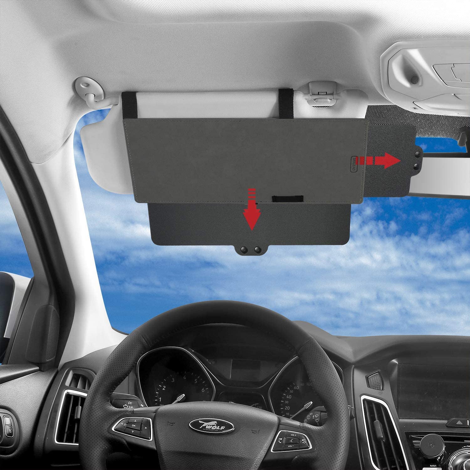 Retractable Universal Car Sun Visor Extender, Multifunctional Sunshade and UV Protector, Anti-Glare Goggles, High-Temperature Resistant, Durable PU+PC Material - Delicate Leather