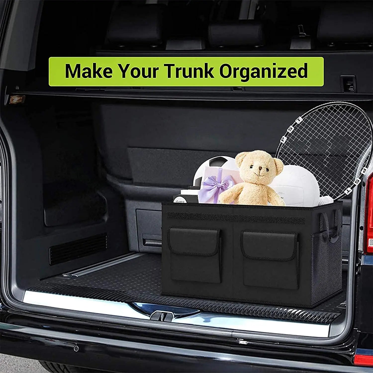 SUV Car Organizer with Lid - Multi-Compartment Storage, Non-Slip Base, and Secure Trunk Organizer - Delicate Leather