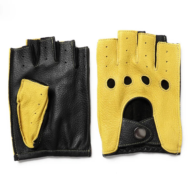 New Arrival Spring Men's Leather Gloves - 100% Goatskin Half Finger Fingerless Gym Fitness Driving Gloves - Delicate Leather