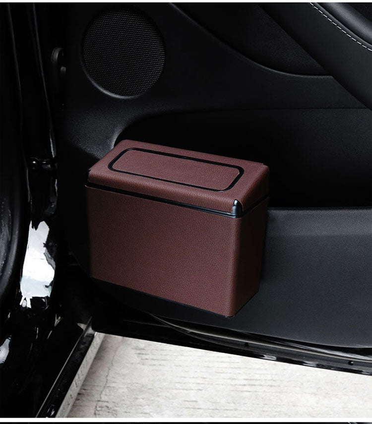 Car Trash Bin Waterproof Portable Garbage Can with Lid, Fit with all car, Mini Car Accessories with Lid and Trash Bag, Cute Car Organizer Bin, Small Garbage Can for Storage and Organization - Delicate Leather
