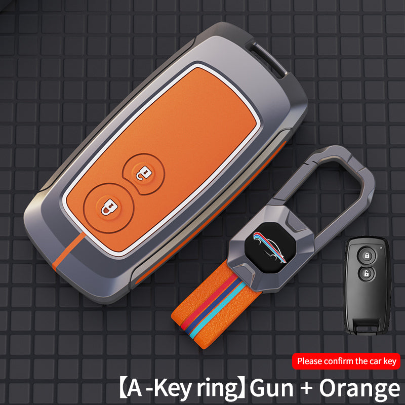 Car Key Case Full Cover Fob - Zinc Alloy Smart Leather Metal Key Cover for Car - Delicate Leather