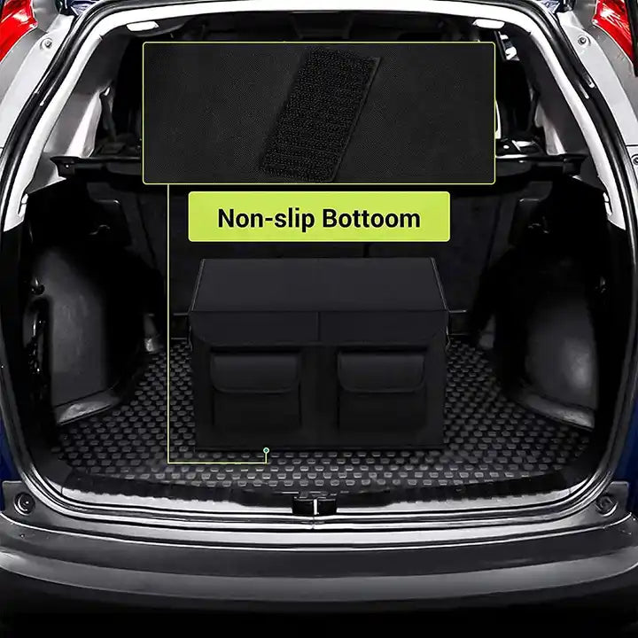 Car Trunk Organizer with Lid, Cargo Organizer SUV Trunk Storage Waterproof Collapsible Durable Multi Compartments - Delicate Leather