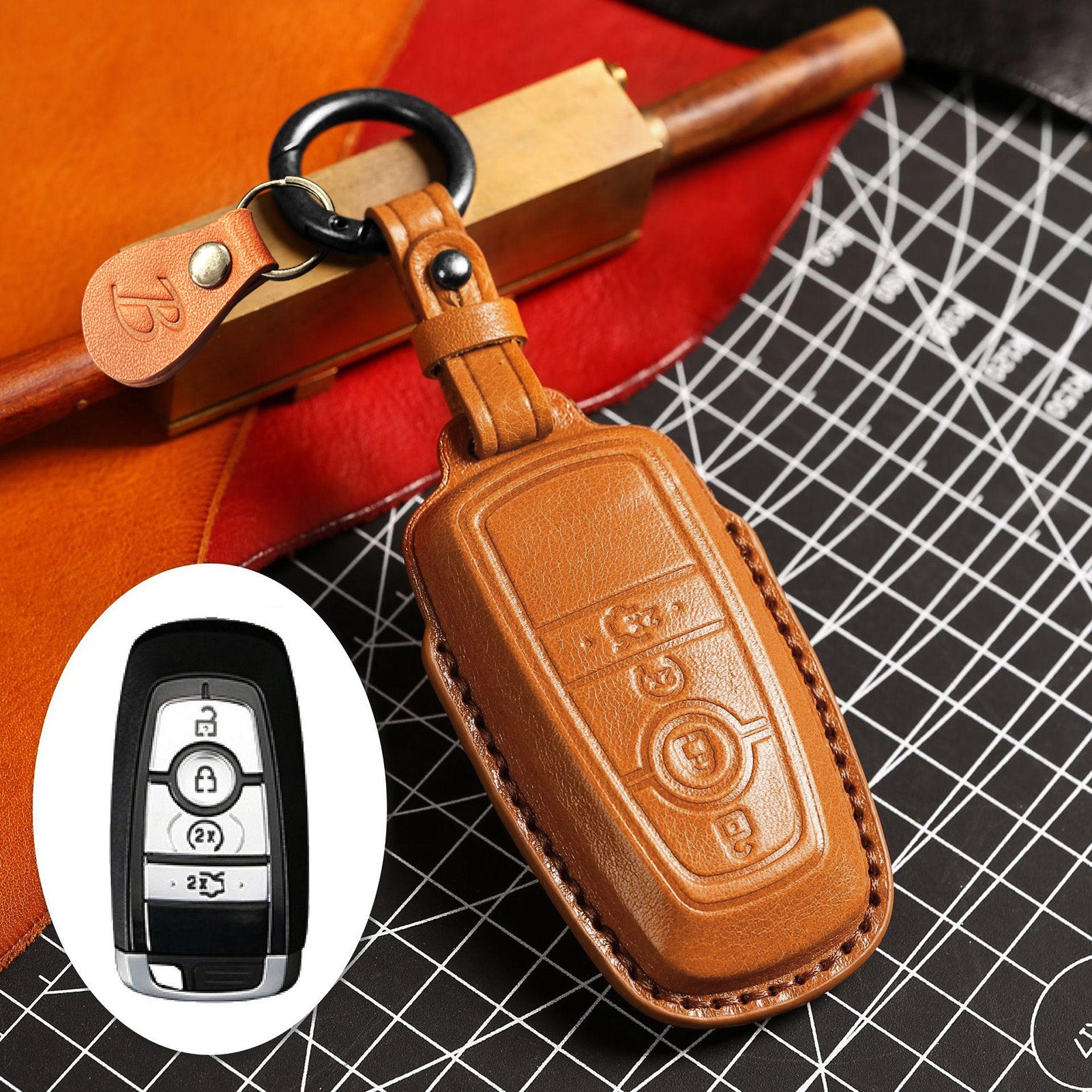 Car Customized Leather Key Cover for Ford Bronco - Handmade Luxury Car Key Cover Case - Delicate Leather