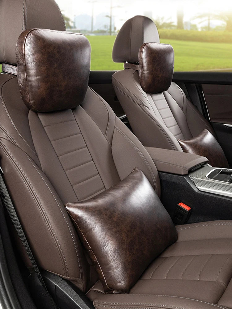Discover Exceptional Luxury in our Brand New High-Quality Leather Full Set Car Seat Headrest Neck Pillow - Delicate Leather