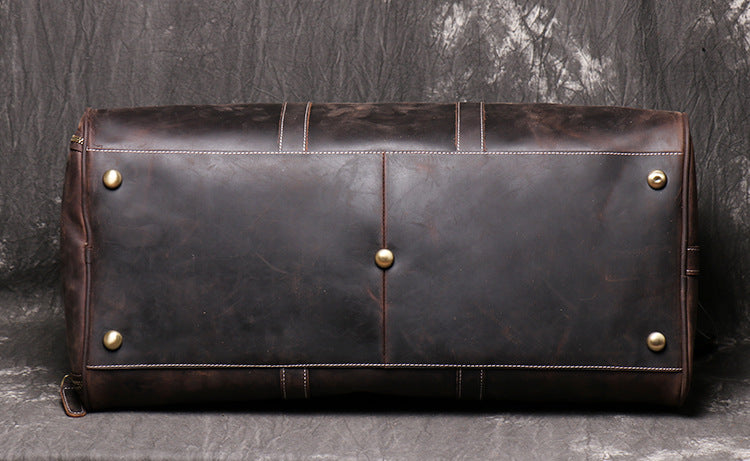 Brown Vintage Leather Duffle Bag with Shoe Compartment - New Design Travel or Overnight Bag for Men and Women - Delicate Leather