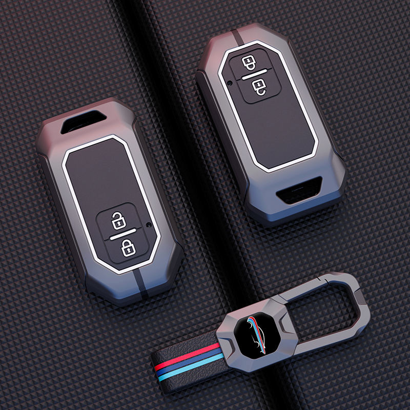 Car Key Case Full Cover Fob - Zinc Alloy Smart Leather Metal Key Cover for Car - Delicate Leather