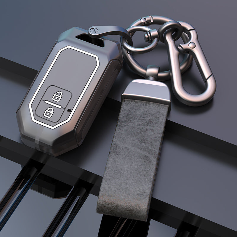 Car Key Case Full Cover Fob - Zinc Alloy Smart Leather Metal Key Cover for Car - Delicate Leather
