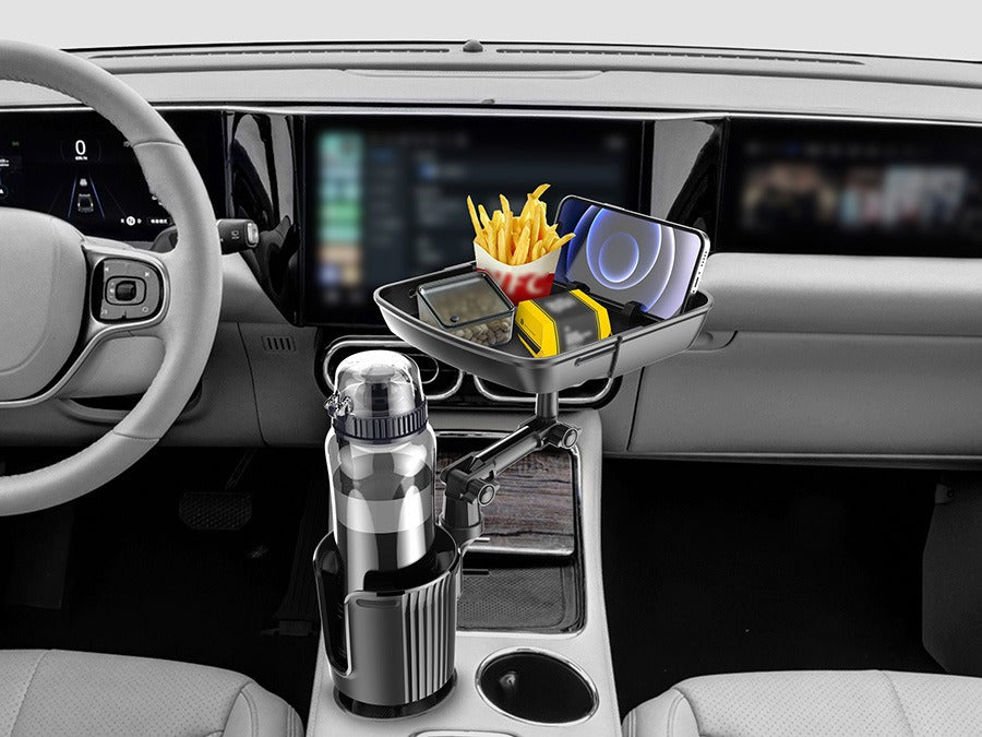 360° Rotating Adjustable Car Drink Cup Holder with Tray - Multifunctional Storage Car Cup Mount Holder Expander, Custom fit for Car - Delicate Leather