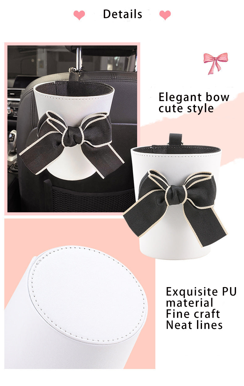PU Leather Car Trash Can and Napkin Bag - Waterproof Auto Garbage Bag Hanging Car Trash Bin - Delicate Leather