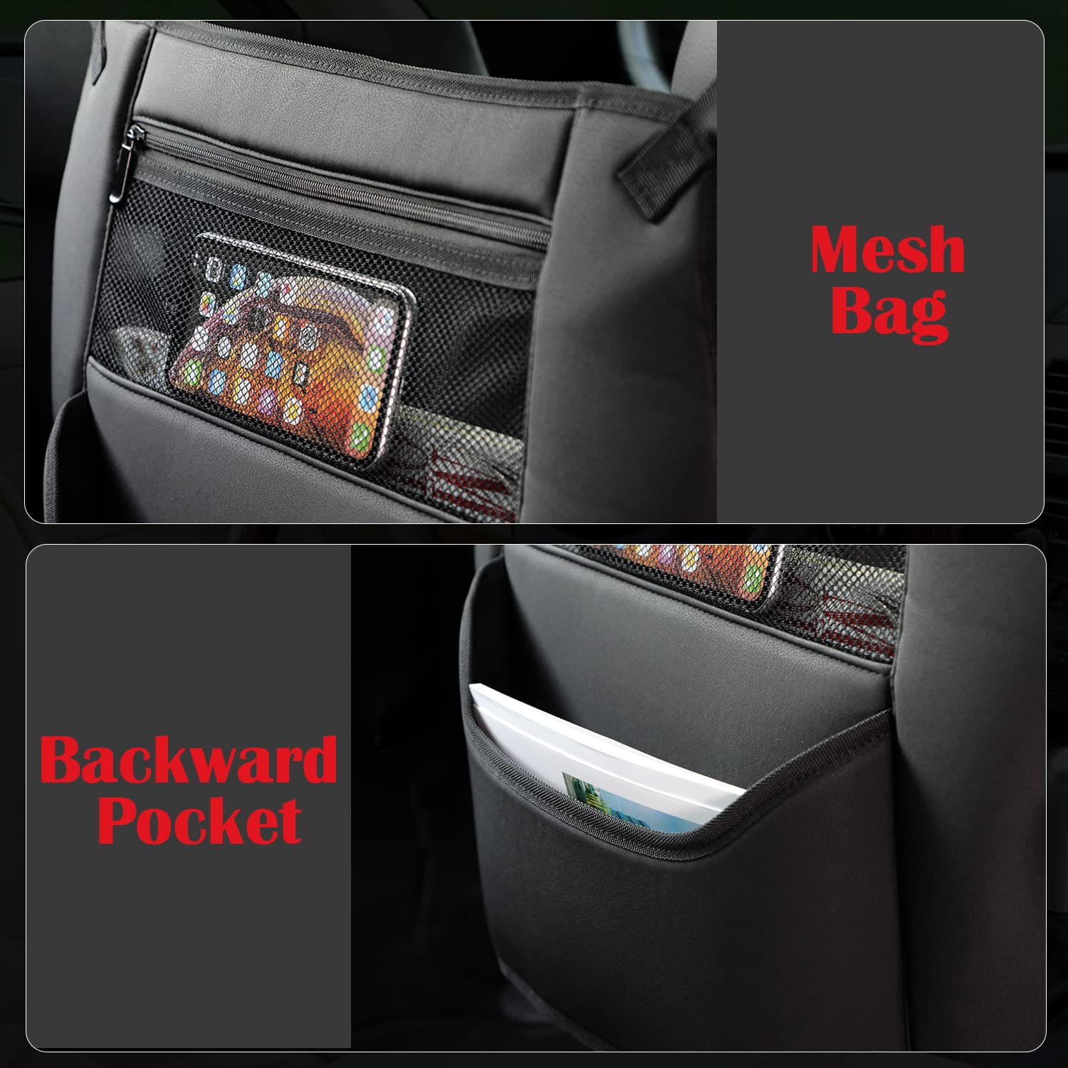 Car Organizer Back Seat Organizer - Car Net Pocket Handbag Holder, Car Seat Storage Bag - Delicate Leather