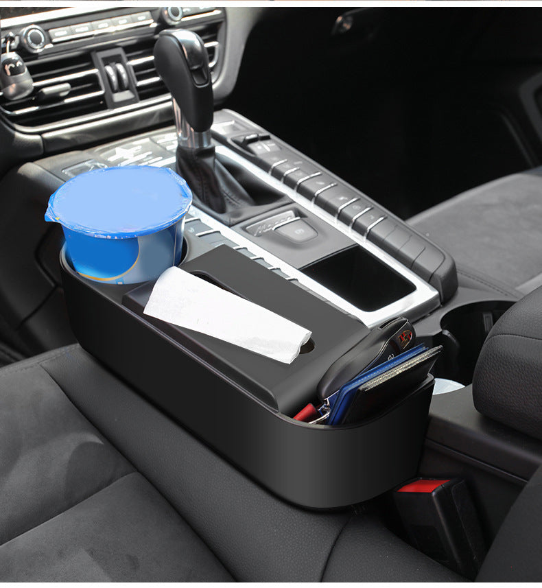 Car Seat Gap Filler Organizer, Custom For All Cars, High-Quality Plastic Multi-Function Car Cup Holder - Fits Between Front Seat and Arm Rest - Delicate Leather