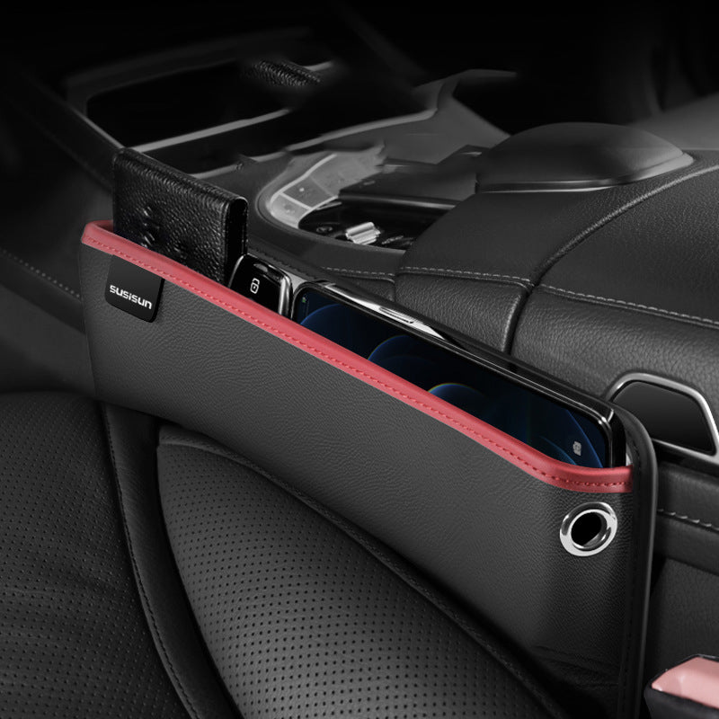 Car Seat Gap Filler Organizer, Custom For All Cars, Multifunctional PU Leather Seat Gap Storage Bag - Car Seat Gap Filler with Phone and Cup Holder - Delicate Leather