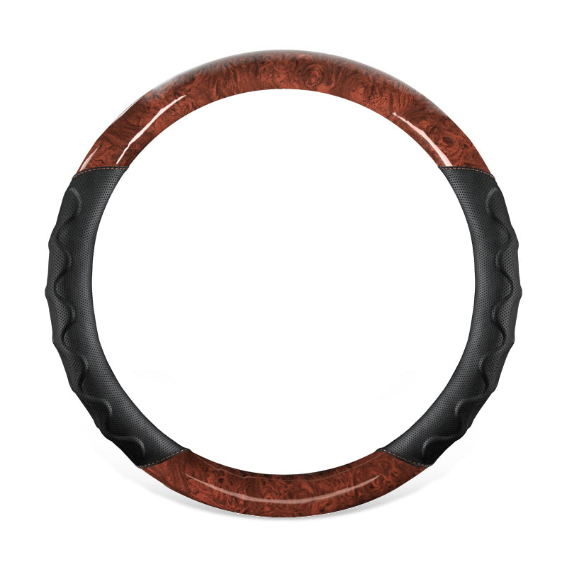 Four Seasons General Steering Wheel Cover Auto Interior Fur Anti-Slip Sweat-Absorbent Breathable Wood Steering Wheel Cover - Delicate Leather