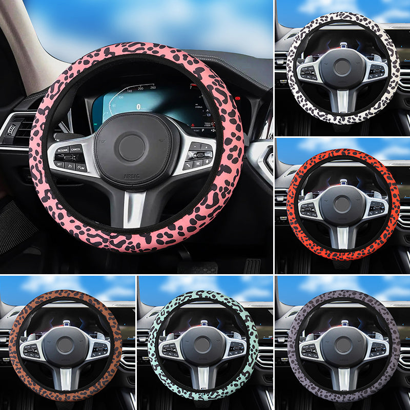 2024 New Universal Non-slip Leopard Print Leather Elastic Steering Wheel Cover - Delicate Leather