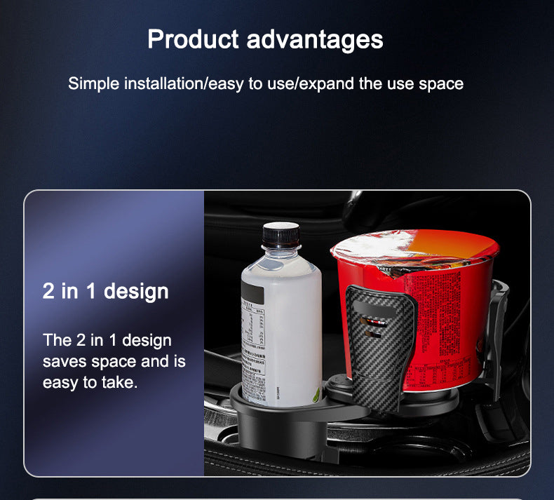 Swivel Base Double Cup Holder - Adjustable 2 in 1 Multifunctional Car Cup Holder, Custom fit for Car - Delicate Leather