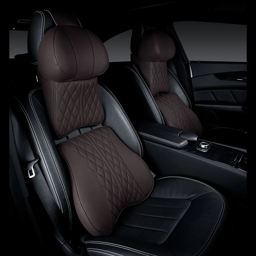 Delicate Leather PU Leather Memory Foam Set Car Neck Pillow and Lumbar Pillow Set for Enhanced Driving Comfort - Delicate Leather