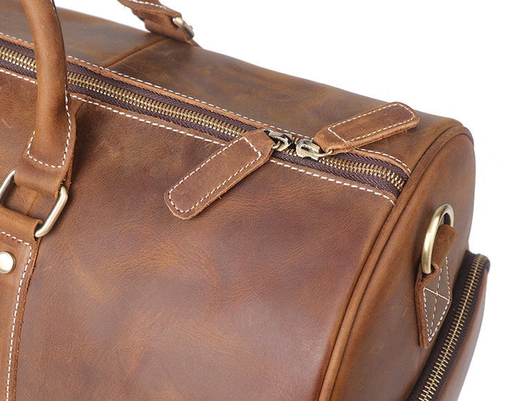 Brown Vintage Leather Duffle Bag with Shoe Compartment - New Design Travel or Overnight Bag for Men and Women - Delicate Leather