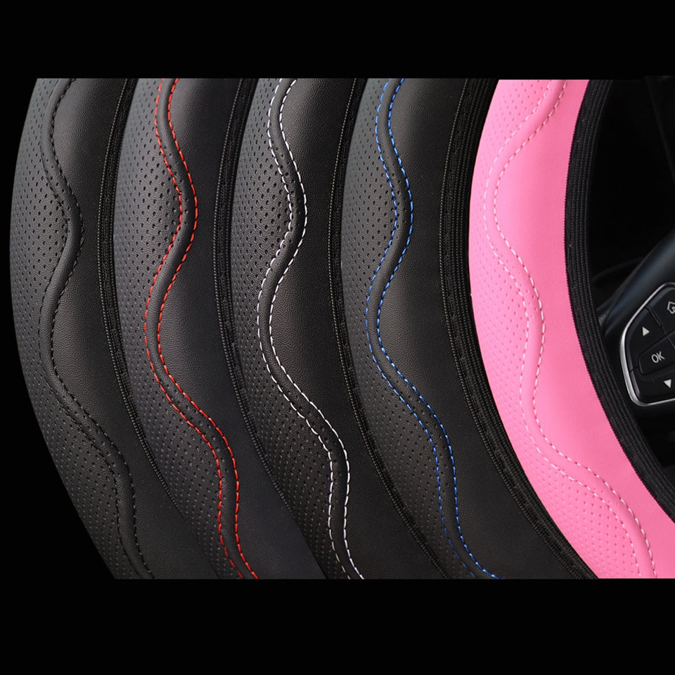 Premium Leather Car Steering Wheel Cover Non-Slip Auto Vehicle Wheel Cover