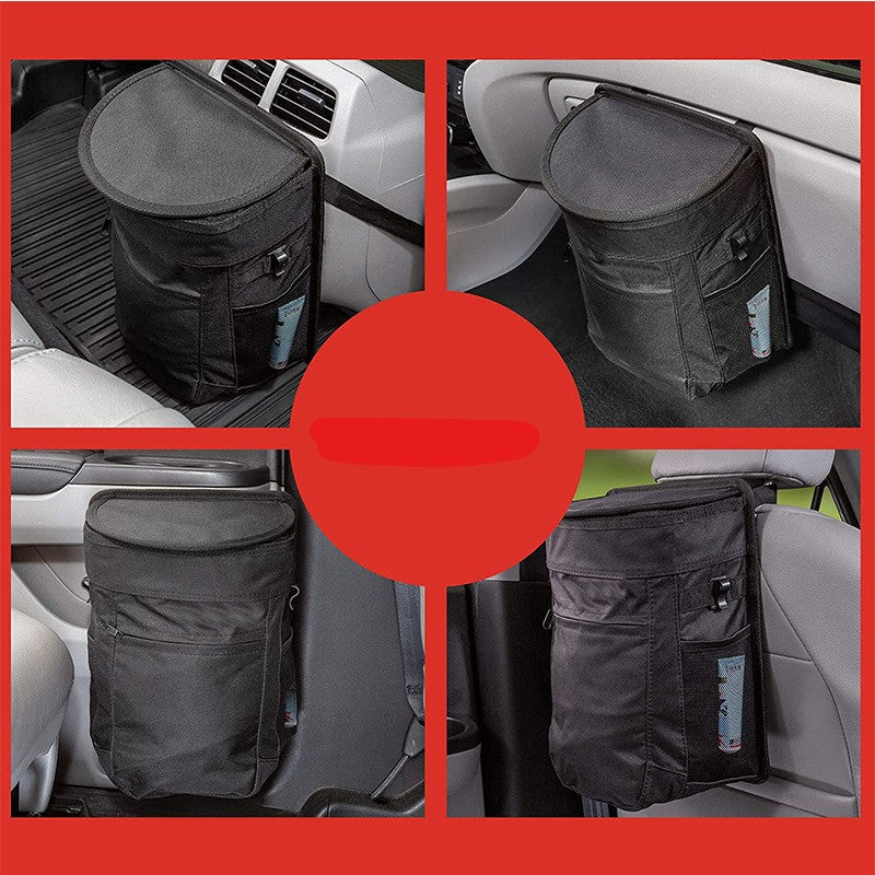 Spill-Proof 2.5 Gallon Hanging Car Trash Can with Lid - Odor Blocking and Removable Liner - Delicate Leather