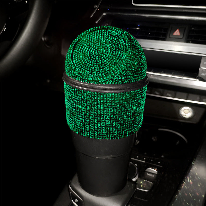 Bling Rhinestone Auto Garbage Can - Car Trash Can with Lid, Car Accessories - Delicate Leather