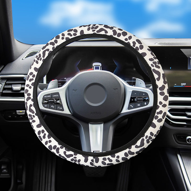 2024 New Universal Non-slip Leopard Print Leather Elastic Steering Wheel Cover