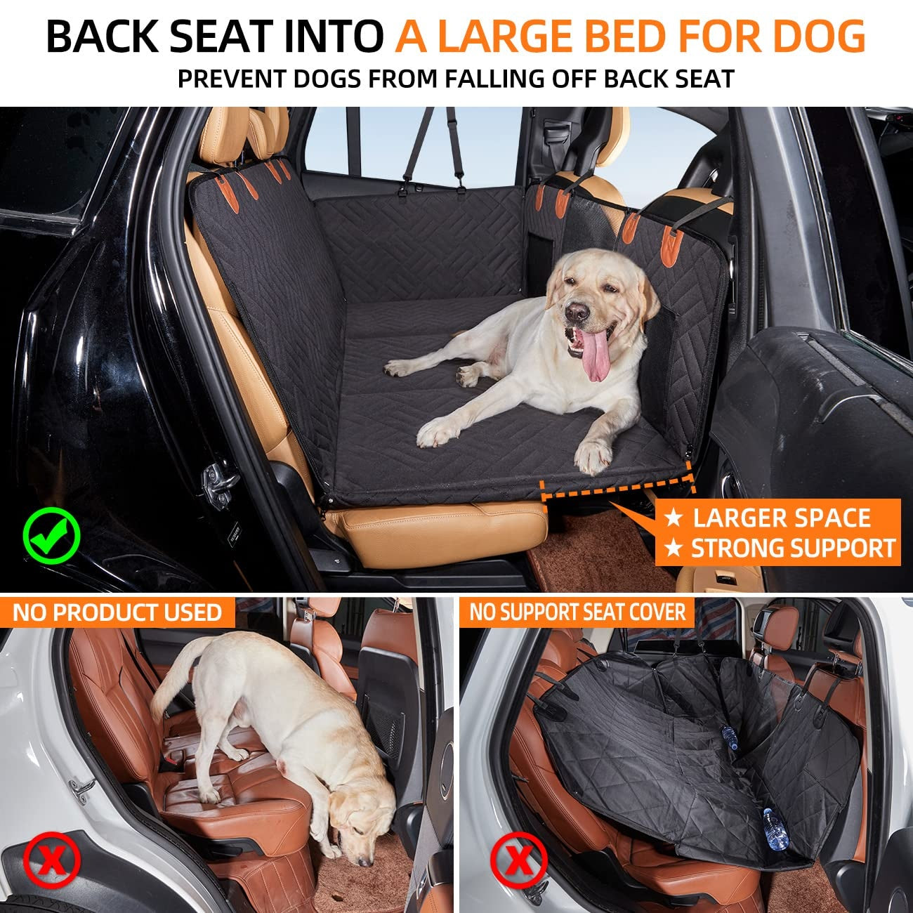 Best Dog Car Seat Cover - Hard Bottom Waterproof Dog Car Hammock Pet Mat Blanket Backseat Cover for Dogs in Car - Delicate Leather