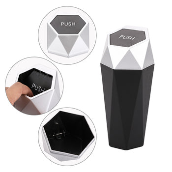 Diamond Shape Plastic Mini Office Home Auto Car Trash Garbage Can with Lid - Delicate Leather