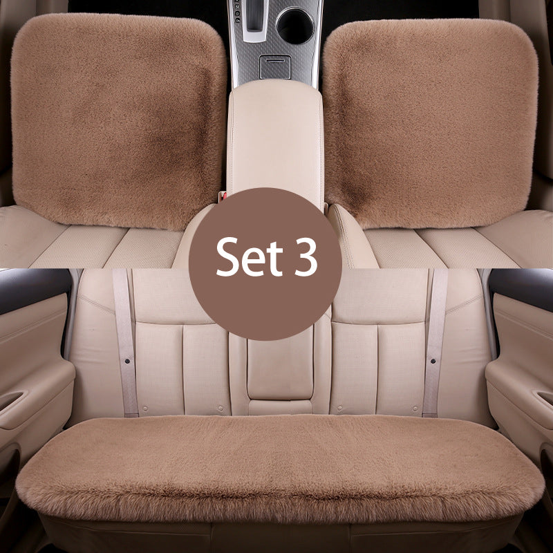 Luxury 9-Piece Set Fur Car Seat Cover Cushion with Neck Pillow for Winter - Delicate Leather