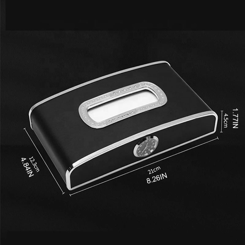 Multi-function Car Tissue Box With Clock Dispenser, Dashboard Napkin Holder, Parking Number Plate, Armrest Auto Tissue Holder Box - Delicate Leather