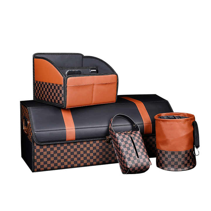 Waterproof Hanging Car Garbage Can and Tissue Box Holder - Set Of 4 - Delicate Leather