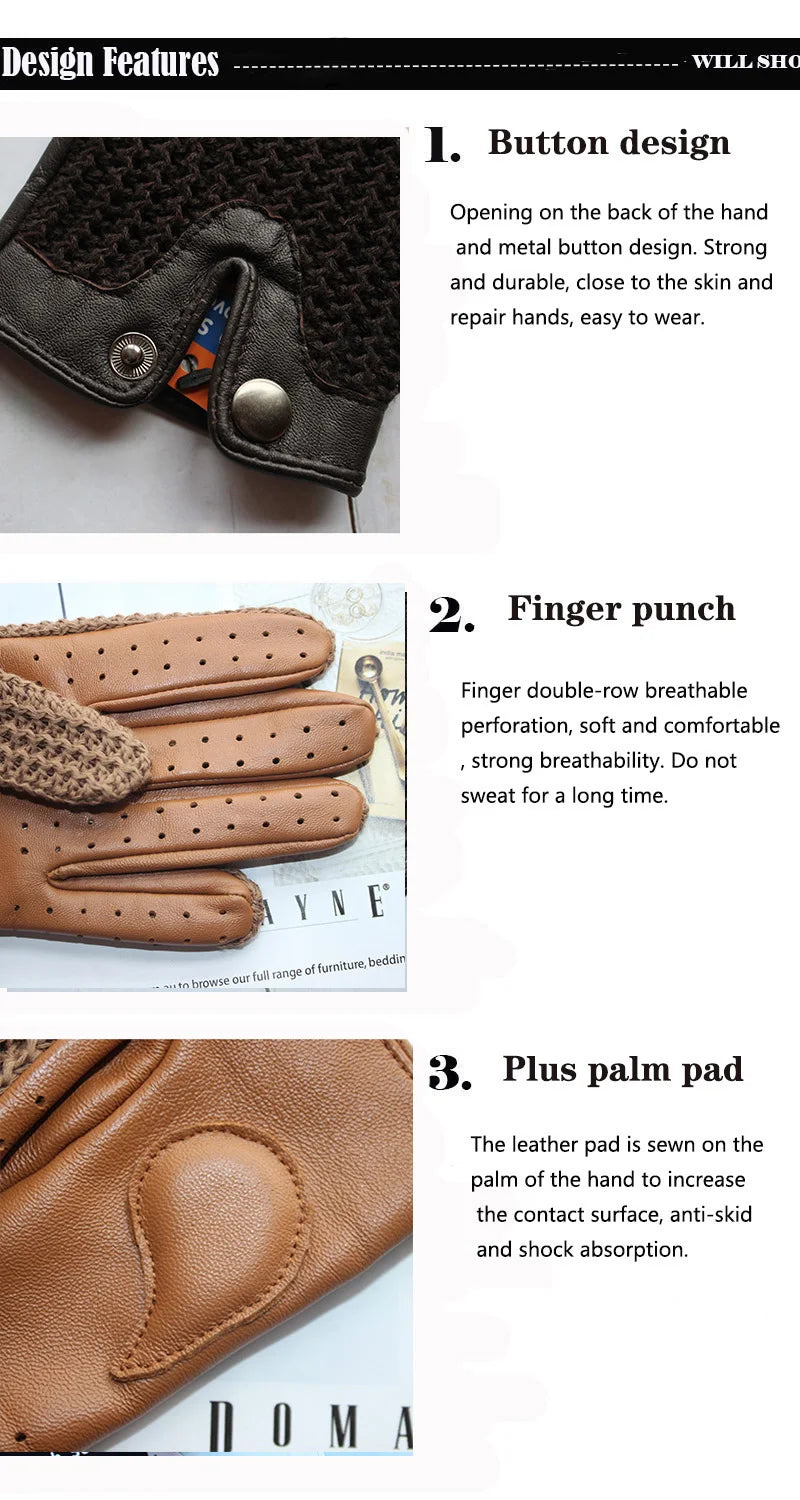Women's Sheepskin Leather Gloves - Touch Screen, Thin, Unlined, Knitted Design for Spring and Autumn