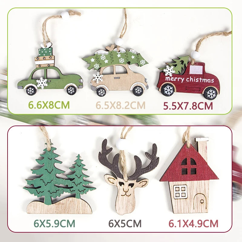 2023 Navidad Christmas Tree Car Decor Wooden Hanging Pendant Elk Christmas Decorations for Home New Year Noel Birthday Gift