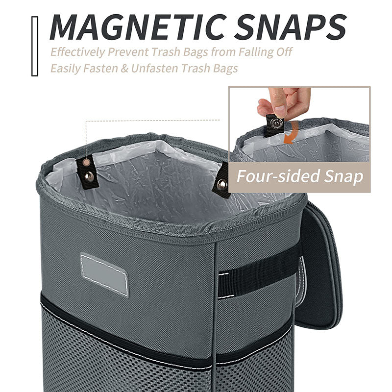 Car Trash Bag with Storage Pockets - Waterproof Garbage Bag with Lid and Storage Pockets - Delicate Leather