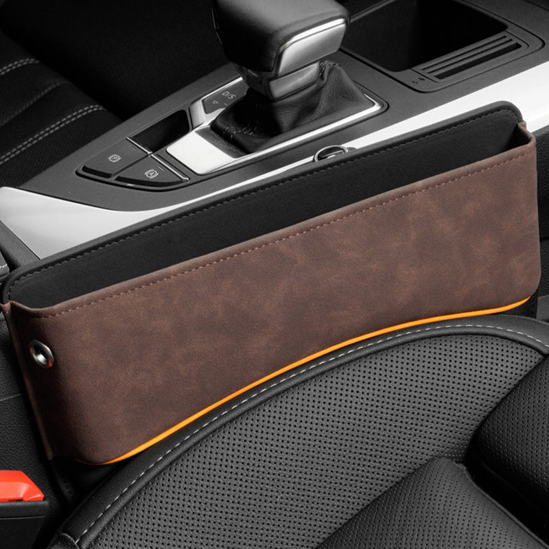 Car Seat Gap Filler Organizer, Custom For All Cars, Car Back Seat Cushion Organizer - Seat Gap Filler with USB Fast Charger and Storage Box - Delicate Leather