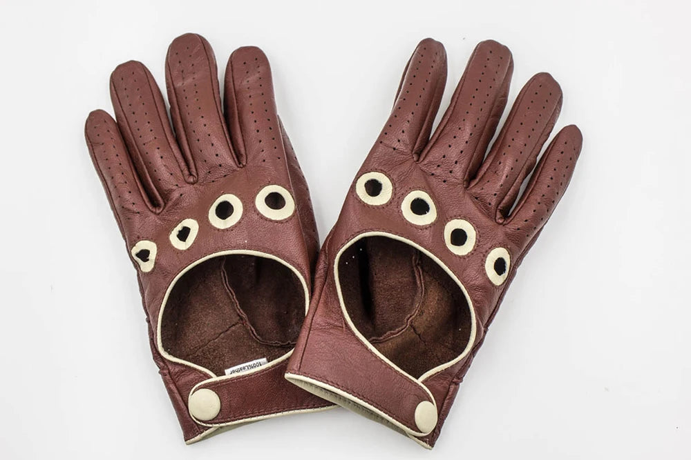British Retro Sheepskin Leather Gloves - Driving, Motorcycle, Equestrian, Riding, Thin, Summer - Delicate Leather