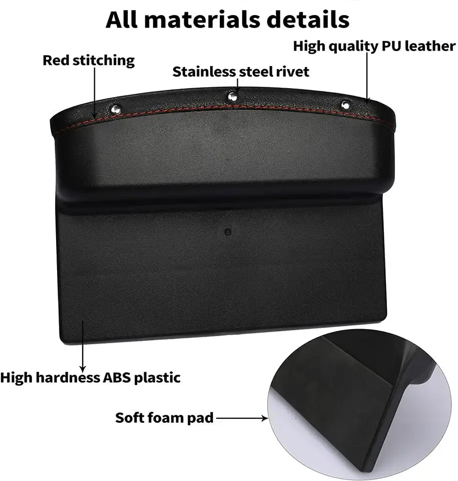 Car Seat Gap Filler Organizer, Custom For All Cars, Universal PU Leather Leak-Proof Storage Box - Car Organizer Seat Crevice Side Gap Filler - Delicate Leather