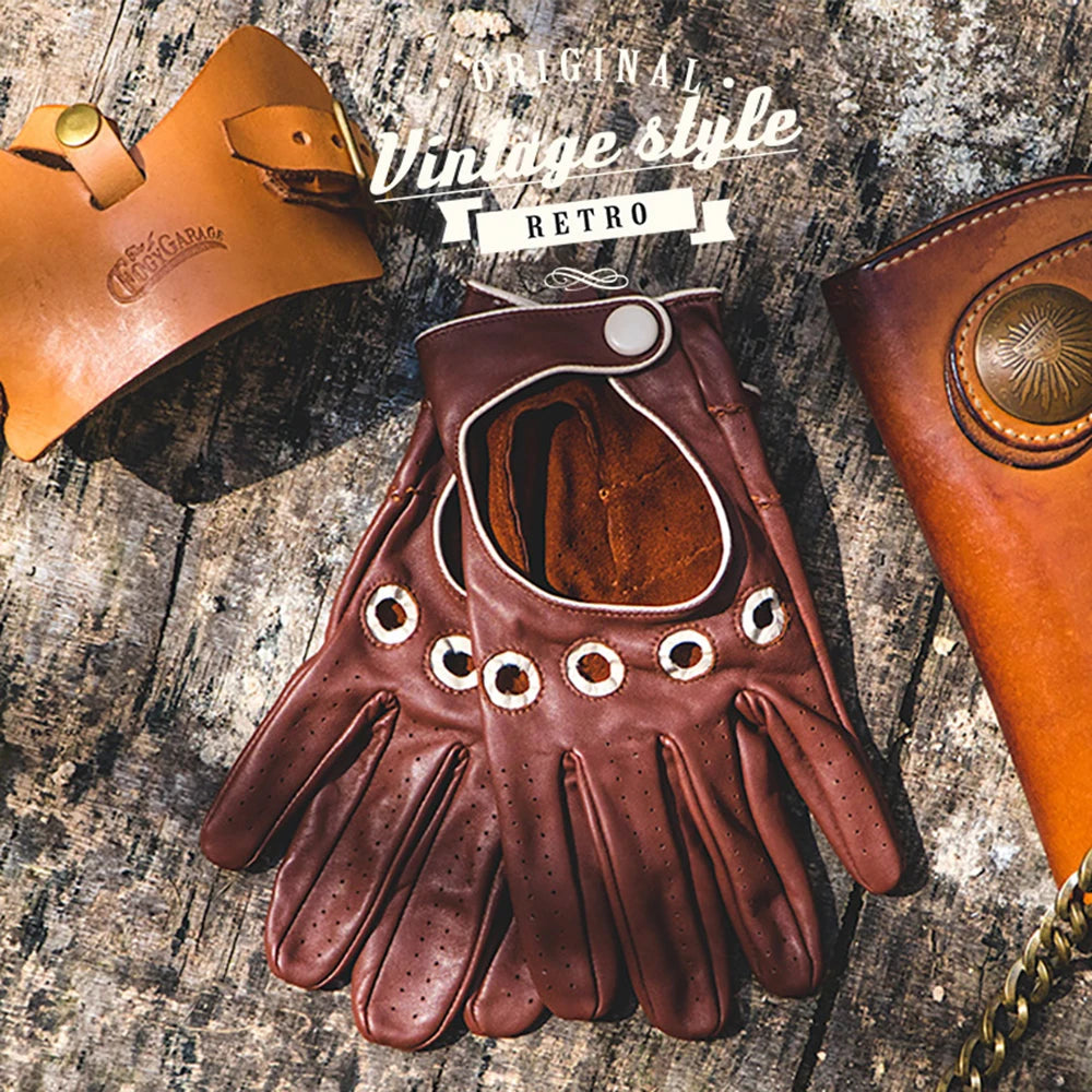 British Retro Sheepskin Leather Gloves - Driving, Motorcycle, Equestrian, Riding, Thin, Summer - Delicate Leather
