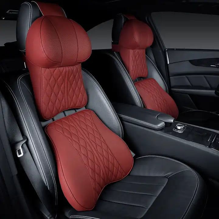 Delicate Leather PU Leather Memory Foam Set Car Neck Pillow and Lumbar Pillow Set for Enhanced Driving Comfort - Delicate Leather