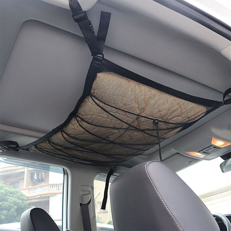 Travel Car Storage Net Bag - Drawstring Roof Pocket Multipurpose Storage Bag - Delicate Leather
