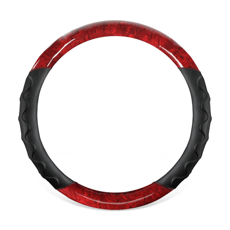 Four Seasons General Steering Wheel Cover Auto Interior Fur Anti-Slip Sweat-Absorbent Breathable Wood Steering Wheel Cover - Delicate Leather