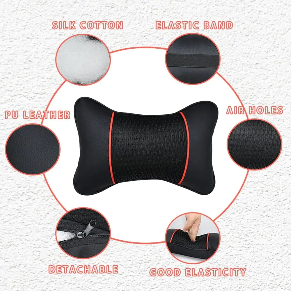 Universal Soft Breathable Leather Car Neck Pillow Set: Enhance Driving Comfort with Comfortable Head and Neck Support - Delicate Leather