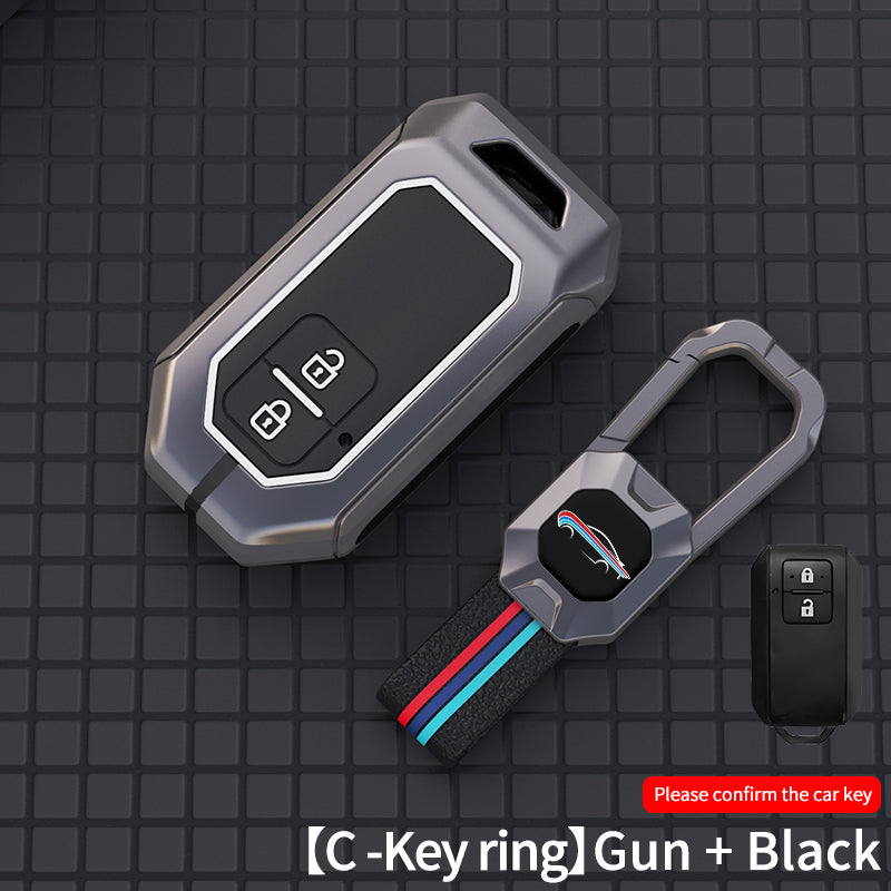Car Key Case Full Cover Fob - Zinc Alloy Smart Leather Metal Key Cover for Car - Delicate Leather