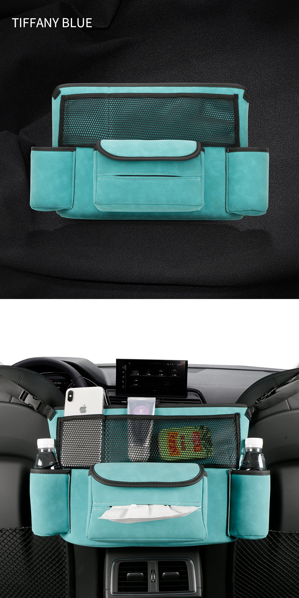 Sheep Suede Car Storage Organizer - Back Seat Pocket Handbag Holder, Custom Fit For Your Cars, Car Accessories - Delicate Leather