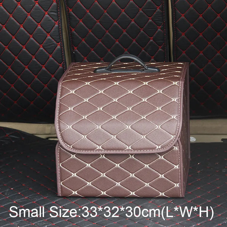 Collapsible Car Storage Organizer with Lid - PU Leather Trunk Storage Box for Auto Cargo - Delicate Leather